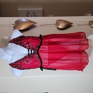 Lane Bryant Cacique Plus Size Babydoll w/Panty Red Black sz 18/20 NWOT